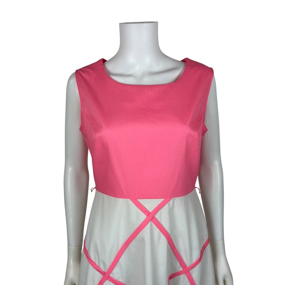 Vintage 60s Pink Dress Womens Medium Windowpane Trim Mod Sheath - Picture 3 of 10